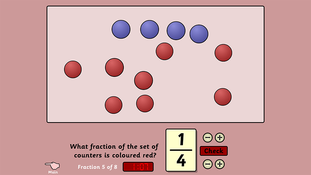 Find the fraction of a set of coloured counters