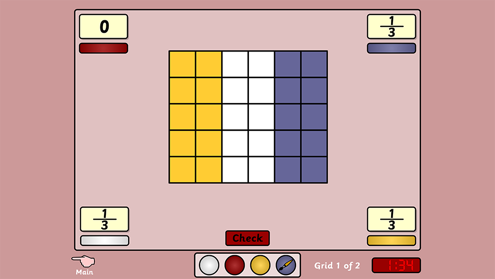 Shade shapes to show fractions with the Fraction Paint teaching tool